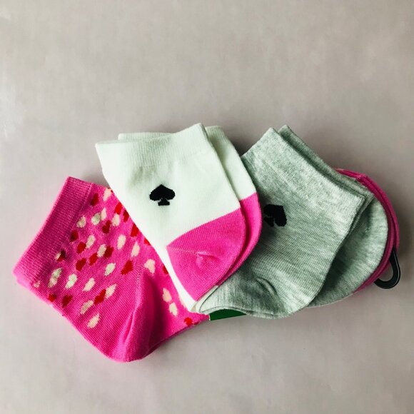 Kate Spade New York Pink White Quarter Socks 3 Pairs - Picture 3 of 5